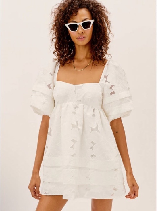 For Love And Lemons Dresses & Skirts - For Love & Lemons White Puff-Sleeve Eyelet Mini Dress